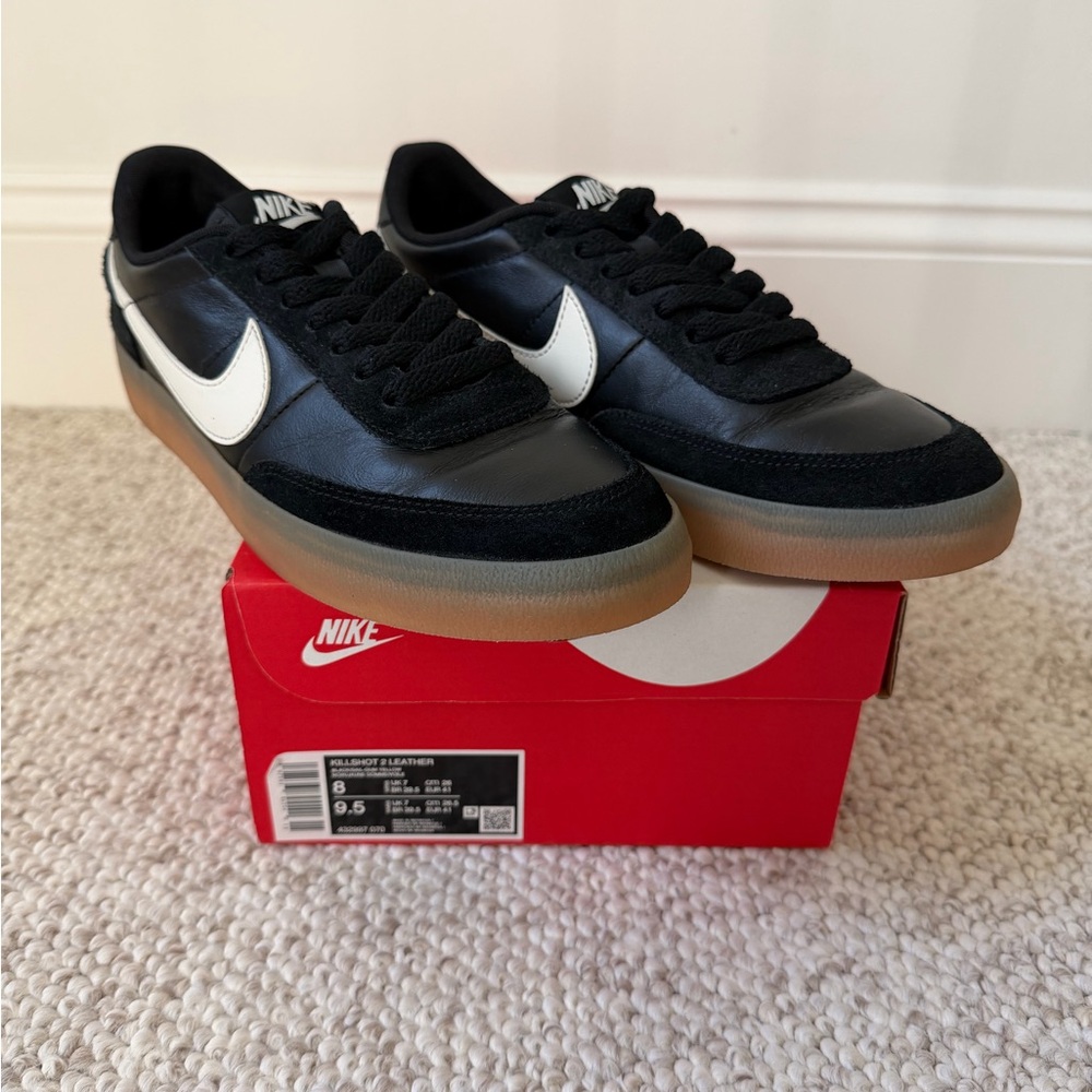 Nike Killshot 2 Leather Shoes, Men’s 8 or Women’s 9.5, Black/Sail, Gum Yellow